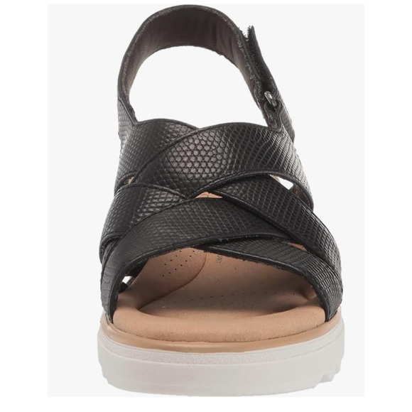 Clarks Jillian Spring Wedge Sandal, Black Leather, 7.5 Medium - Picture 3 of 11